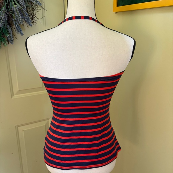 NWOT MICHAEL KORS Red and Navy Ruched Swim Top size L - Picture 4 of 12